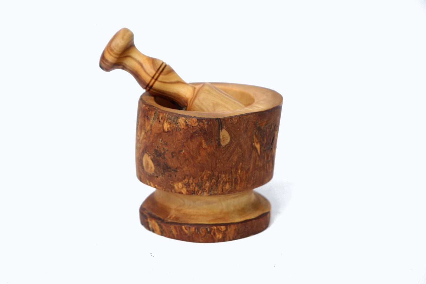 Olive Wood Rustic Mortar & Pestle with Support 10 cm, pestle and mortar, gift for parents, gift, christmas gift, wedding gift