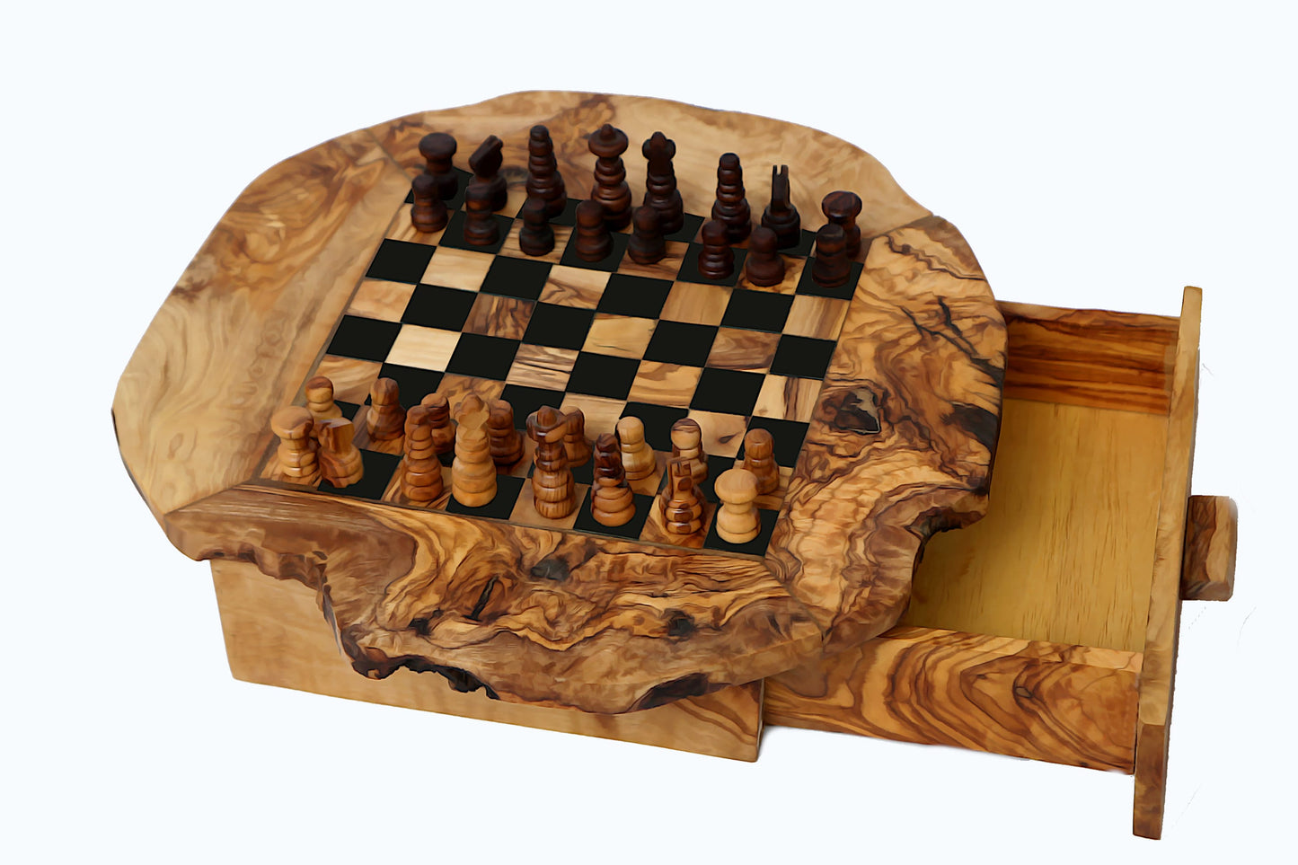 Olive Wood Chess Board with One Drawer 33 * 33 cm, gift, gift for him, birthday gift, chess lovers, chess set with chess pieces