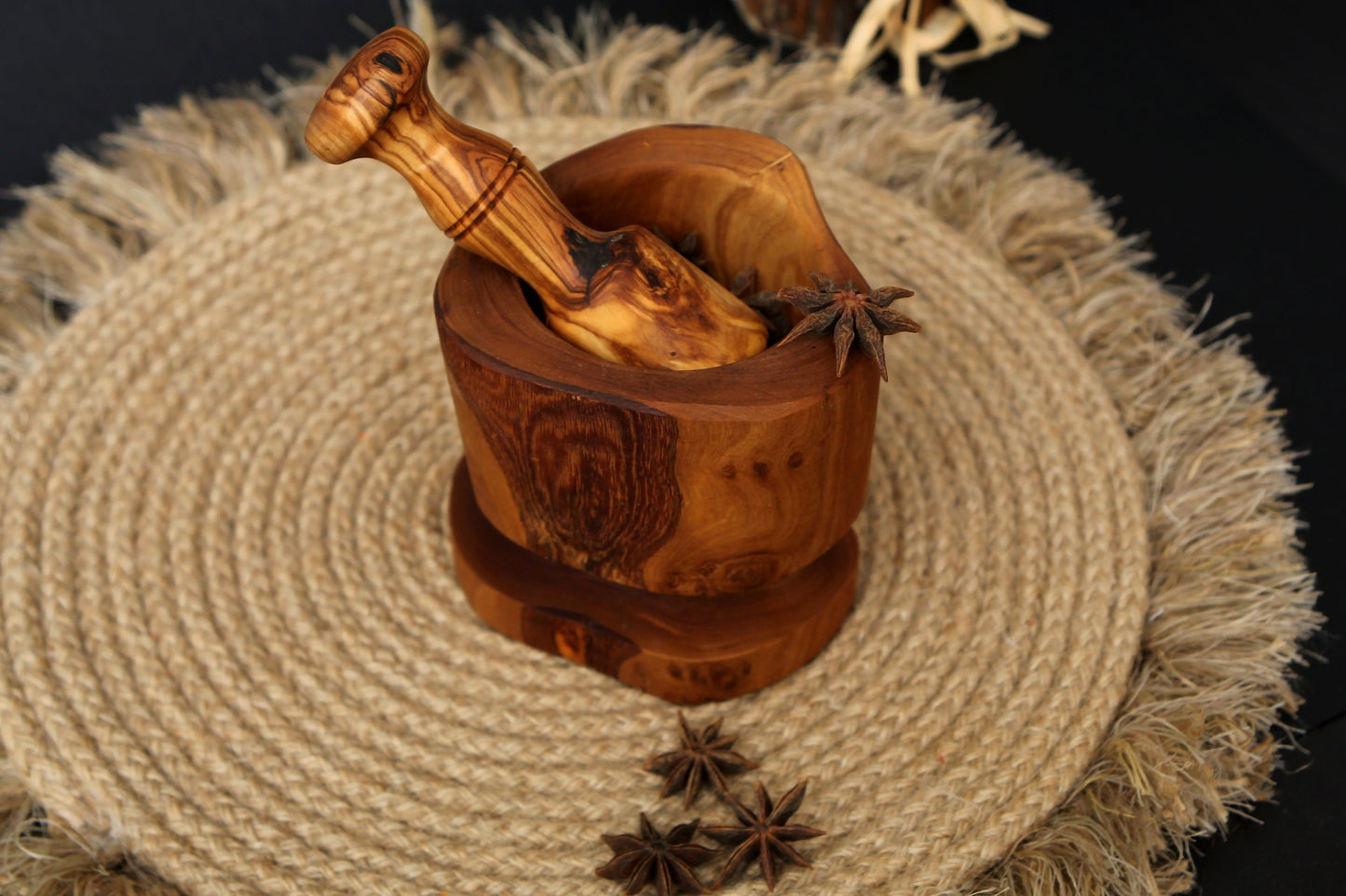 Olive Wood Rustic Mortar & Pestle with Support 10 cm, pestle and mortar, gift for parents, gift, christmas gift, wedding gift