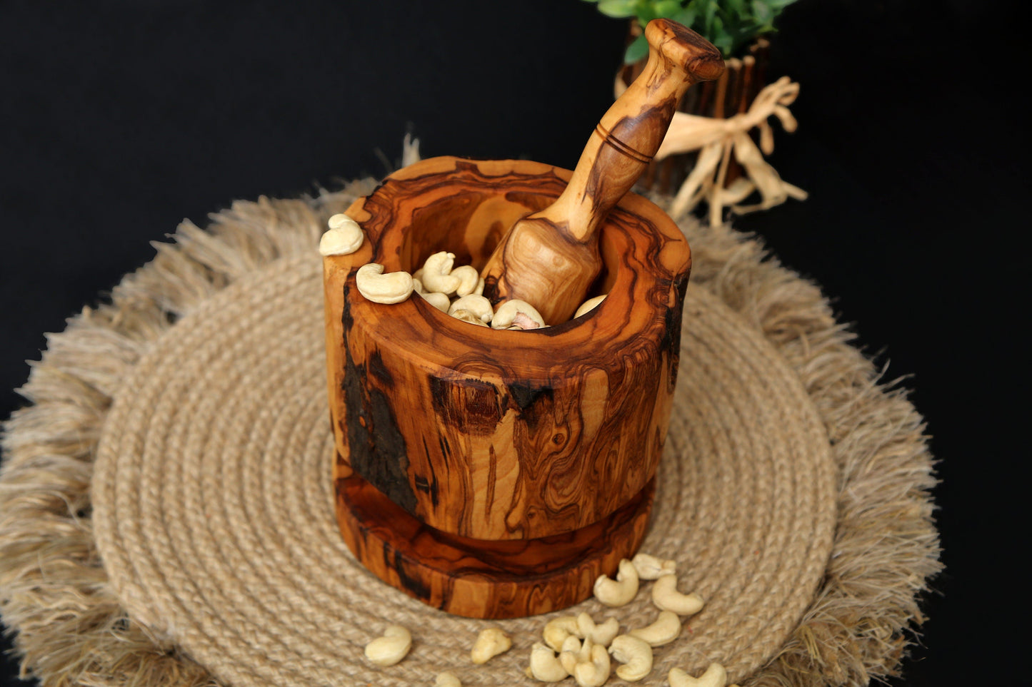 Olive Wood Rustic Mortar & Pestle with Support 10 cm, pestle and mortar, gift for parents, gift, christmas gift, wedding gift