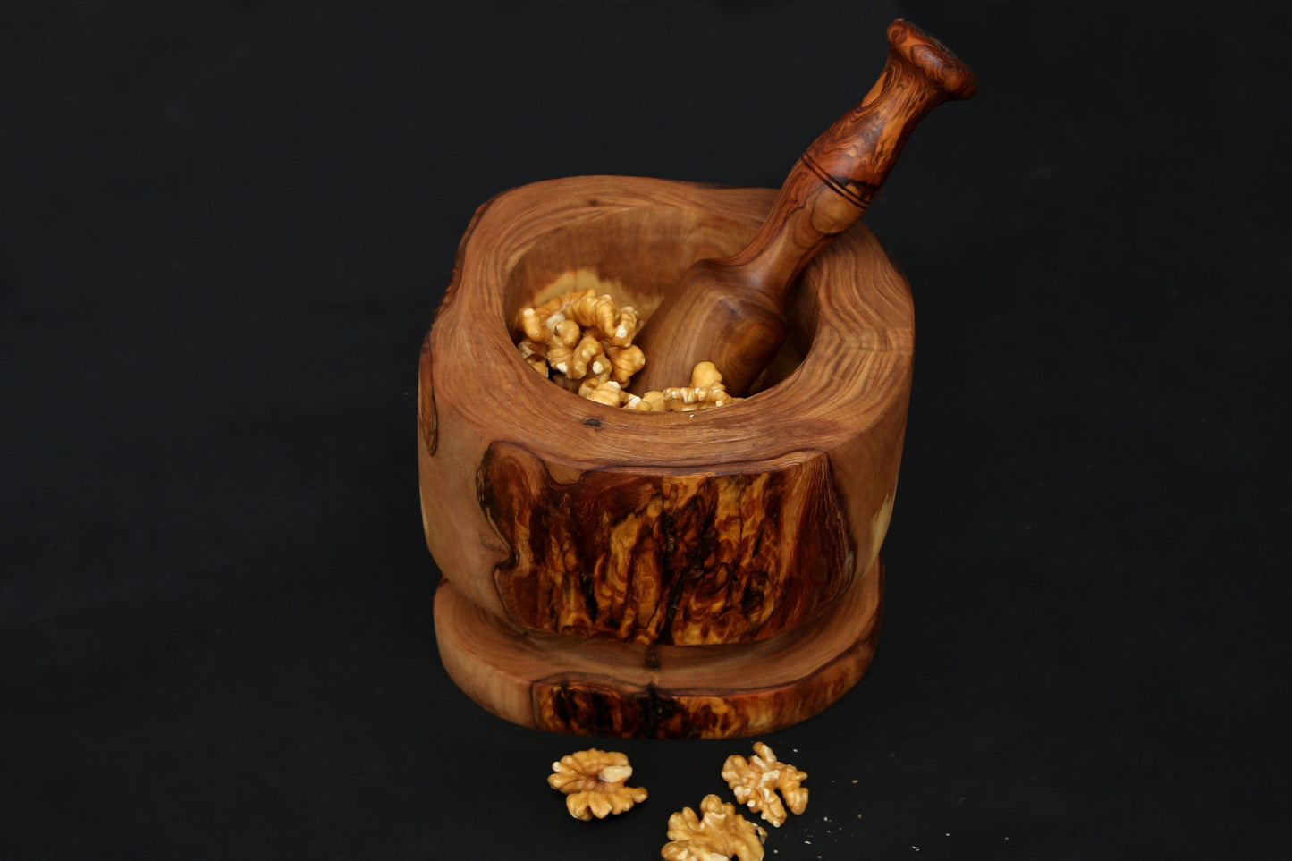 Olive Wood Rustic Mortar & Pestle with Support 10 cm, pestle and mortar, gift for parents, gift, christmas gift, wedding gift