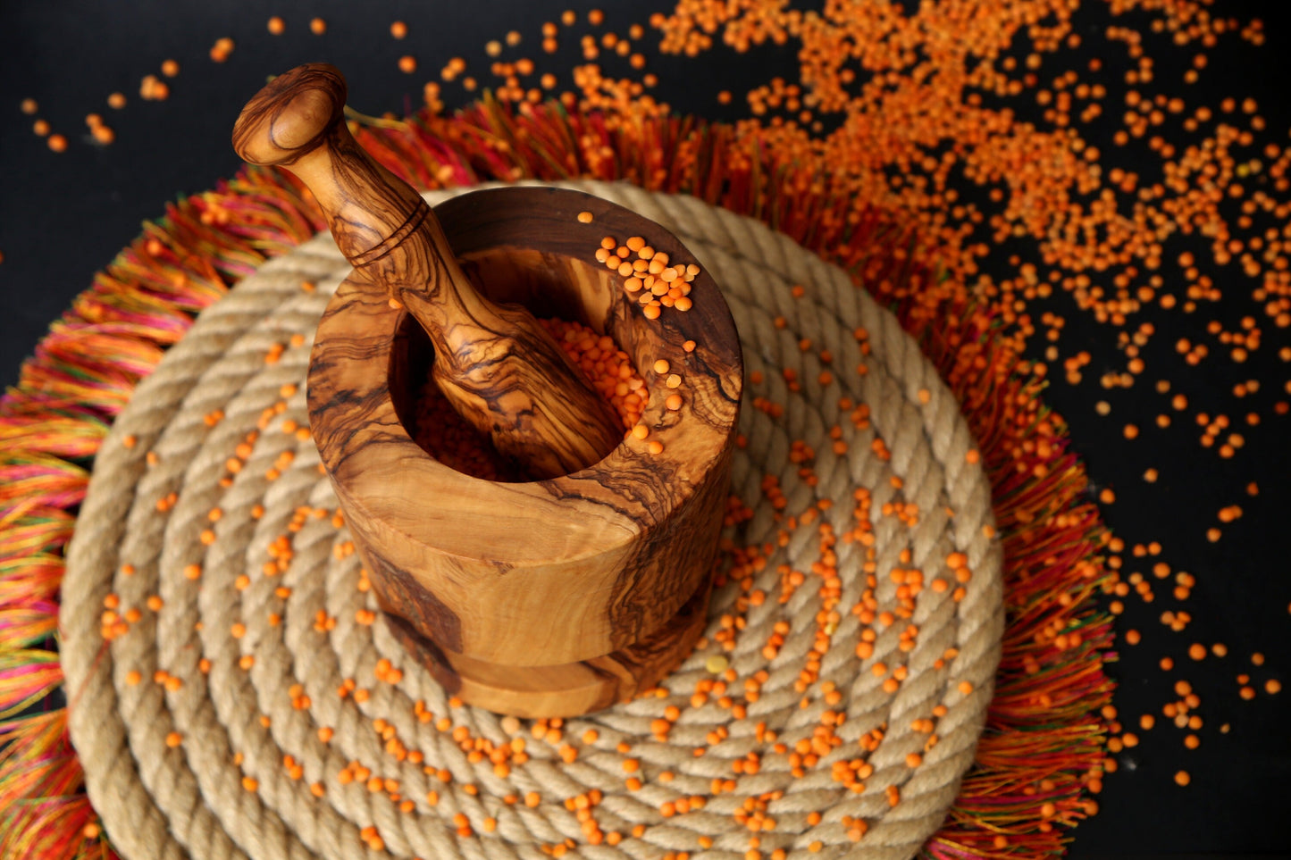 Olive Wood Rustic Mortar & Pestle with Support 13 cm, pestle and mortar, grinding, crushing, gift, christmas