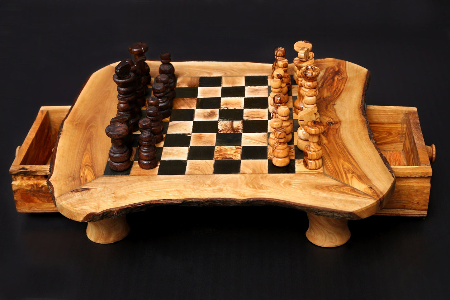 Olive Wood Chess Board with Two Drawers 37cm * 37cm , gift, gift for him, birthday gift, chess lovers; chess set with chess pieces