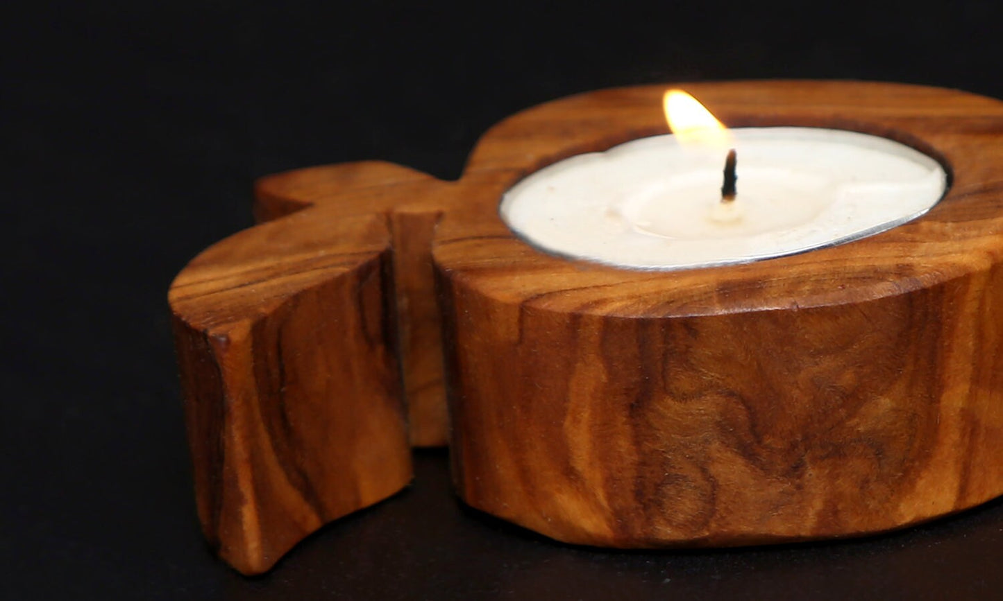 Olive Wood Apple Shaped Candle Holder 8 cm, decor, gift