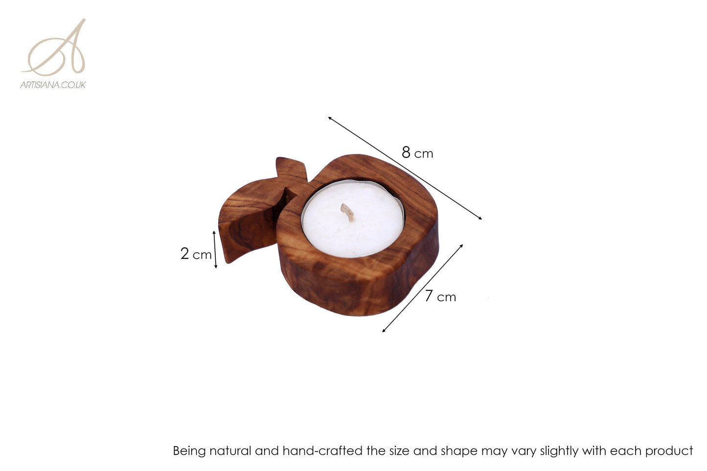 Olive Wood Apple Shaped Candle Holder 8 cm, decor, gift