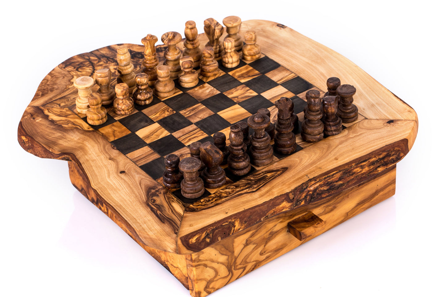 Olive Wood Chess Board with One Drawer 33 * 33 cm, gift, gift for him, birthday gift, chess lovers, chess set with chess pieces