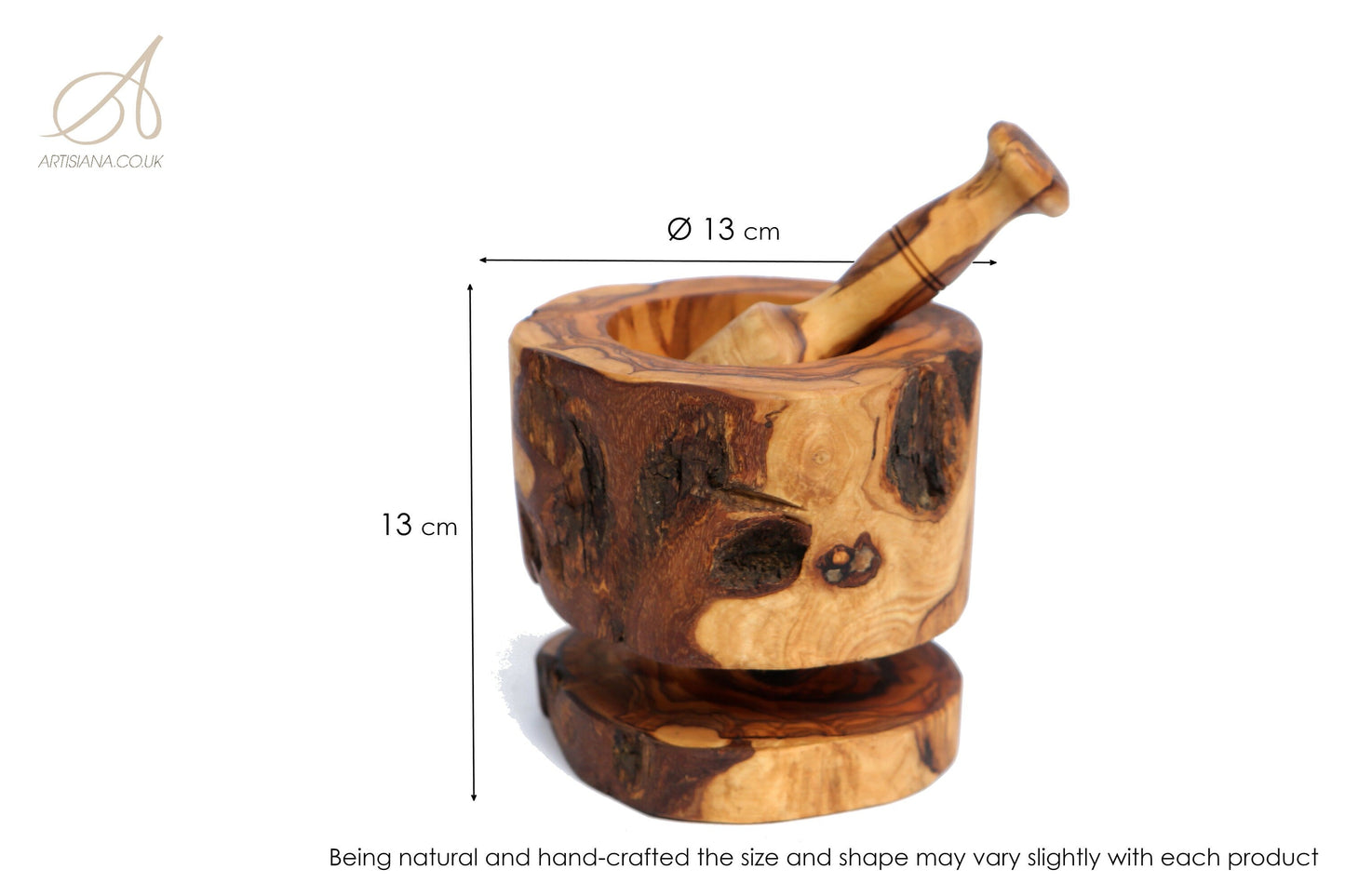 Olive Wood Rustic Mortar & Pestle with Support 13 cm, pestle and mortar, grinding, crushing, gift, christmas