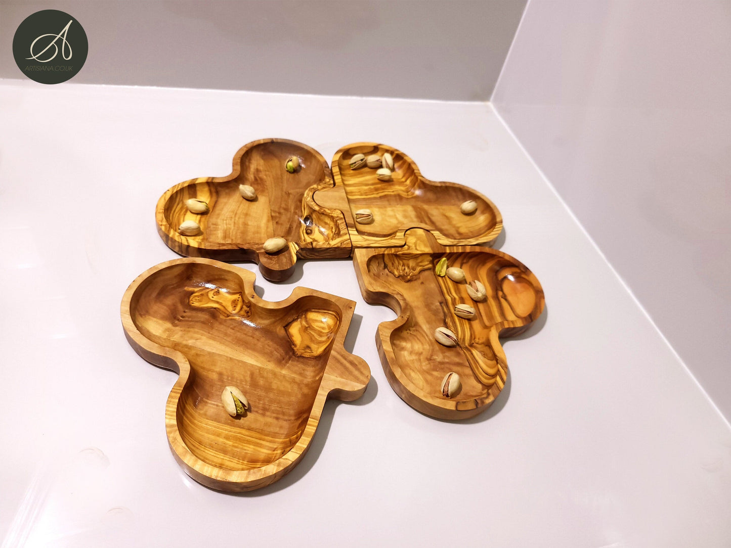 Wooden Puzzle Heart shaped dish , set of 4 dishes, jigsaw shaped pieces, wooden dishes, kitchen, restaurant, gift, handmade, romance, love