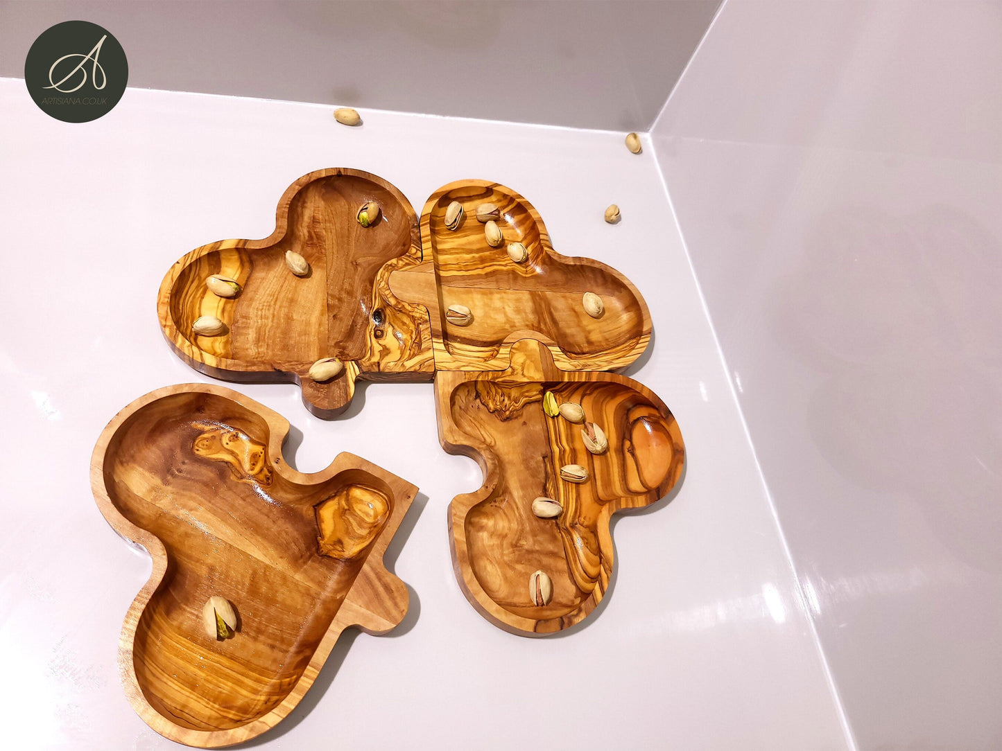 Wooden Puzzle Heart shaped dish , set of 4 dishes, jigsaw shaped pieces, wooden dishes, kitchen, restaurant, gift, handmade, romance, love