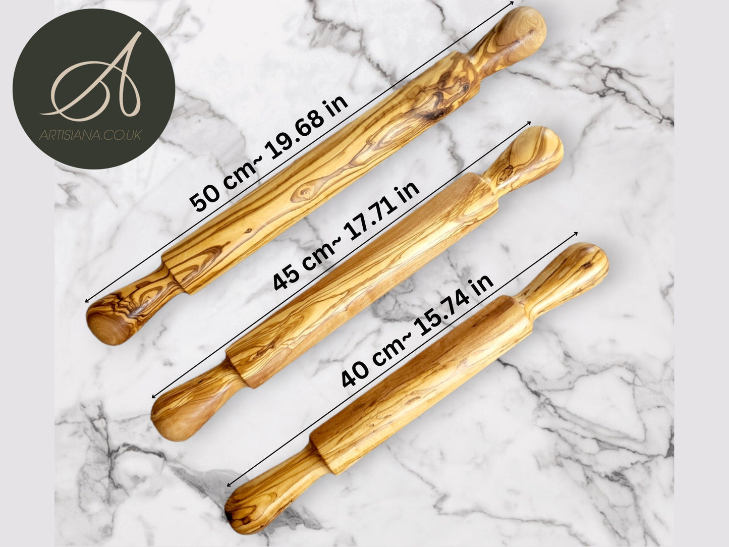 Handcrafted Olive Wood Rolling Pin | Durable Hardwood | Sustainably Sourced | Cake Baking | Gifts For Bakers & Chefs | Various Sizes