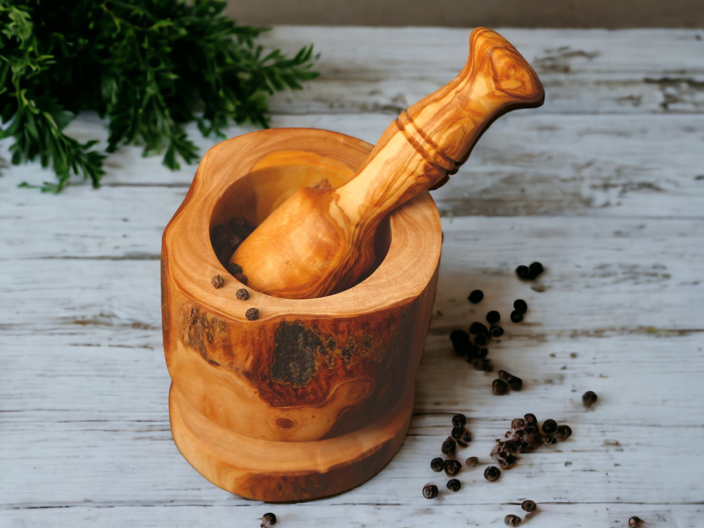 Olive Wood Rustic Mortar & Pestle with Support 13 cm, pestle and mortar, grinding, crushing, gift, christmas