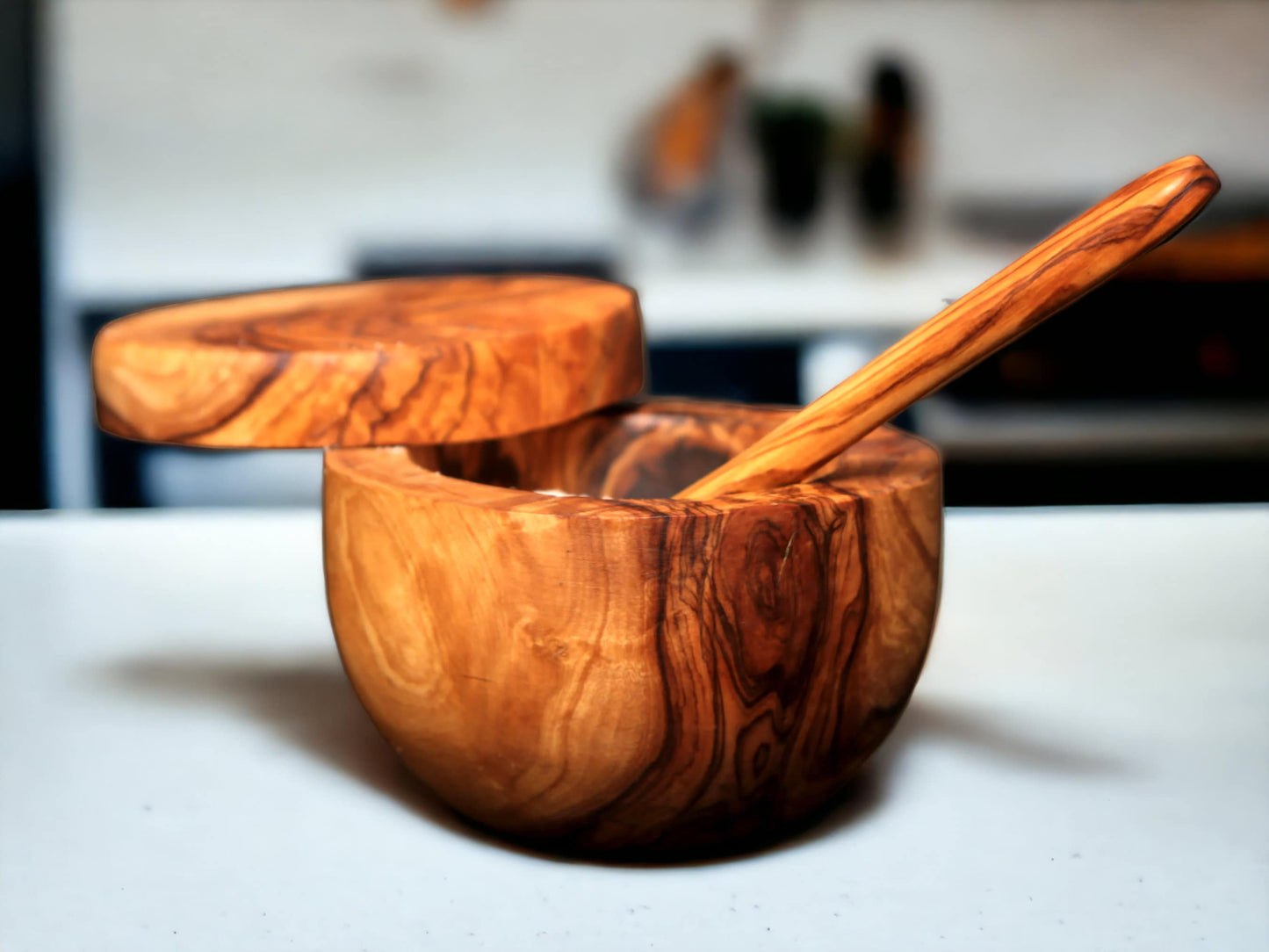 Olive Wood Salt Sugar Jar 10 cm