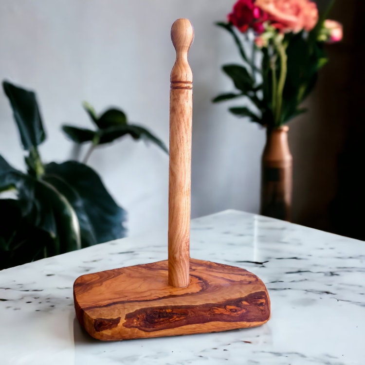 Olive Wood Kitchen Paper Roll Holder 30 cm
