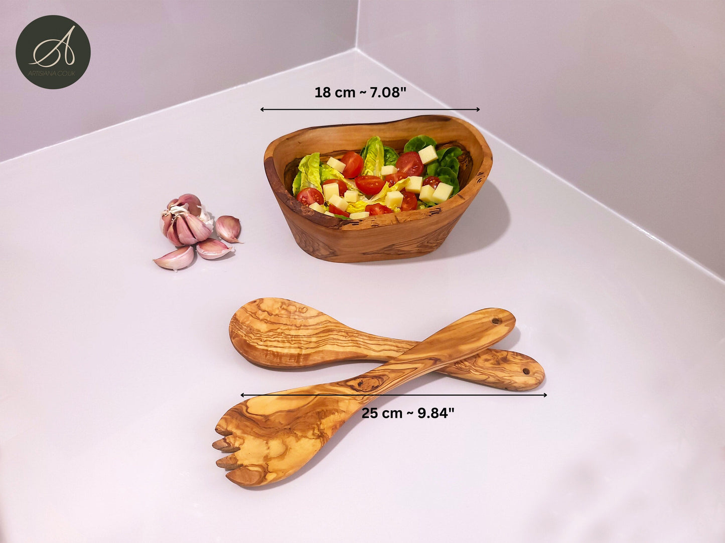 kitchen set, Set of olive wood hand carved Bowl and a cutlery, salad server, salad bowl, rustic handmade, decor, gift