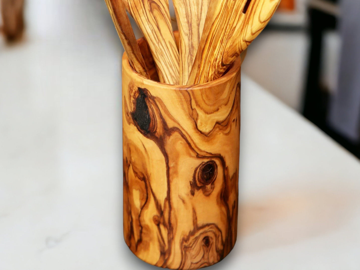 Olive Wood Cutlery & Utensils Holder 15 cm, natural, handmade, gift
