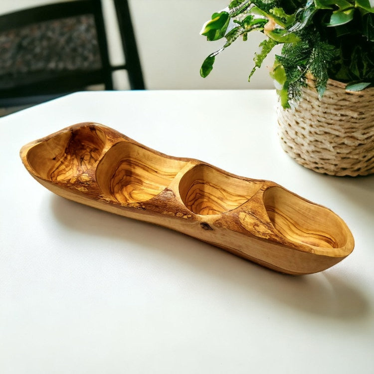 Olive Wood Antipasti Dish 3 sections, snacks dish, olives dish, appetisers dish, Sustainably Sourced, Eco-Friendly, handmade, gift