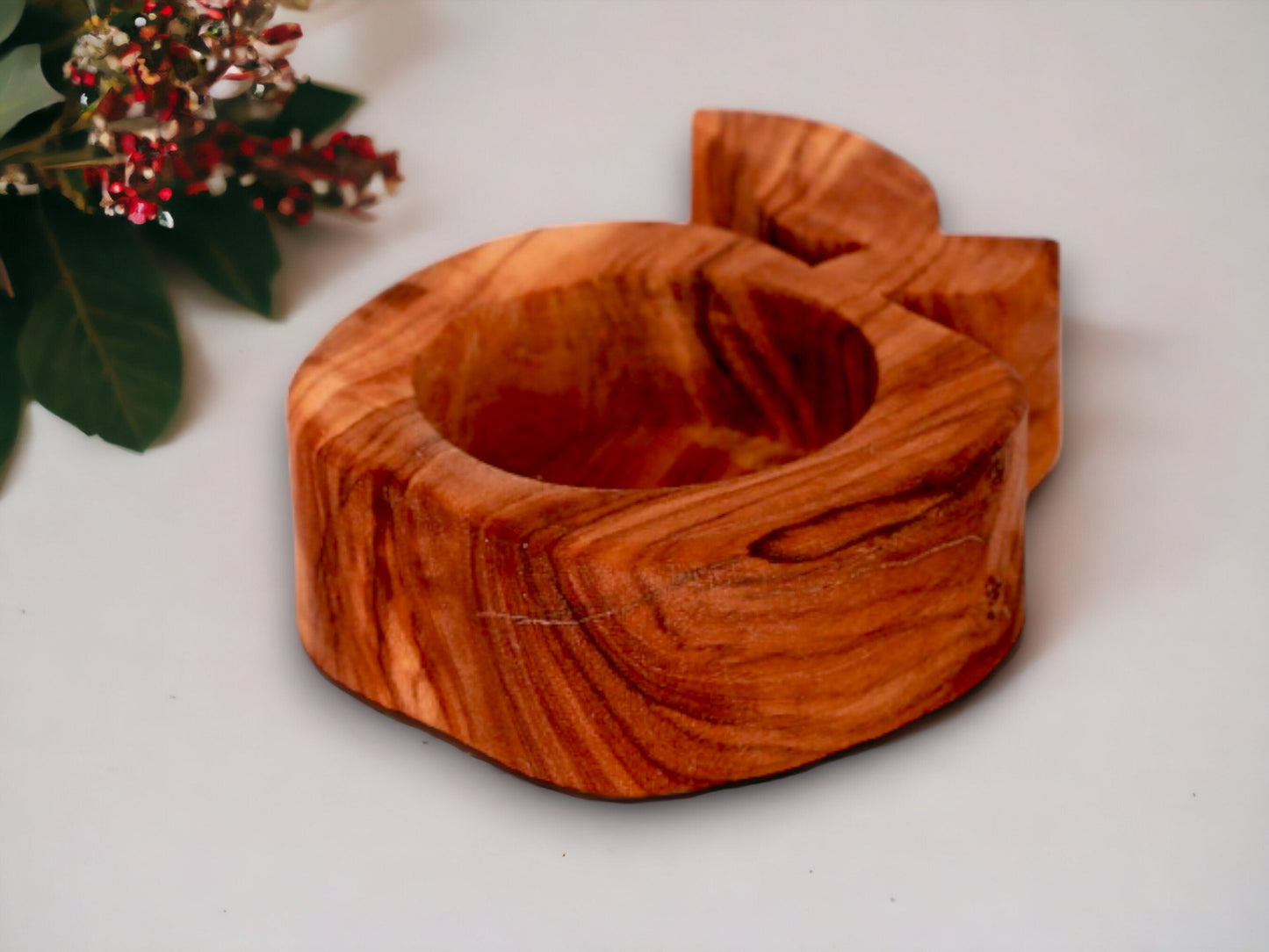 Olive Wood Apple Shaped Candle Holder 8 cm, decor, gift
