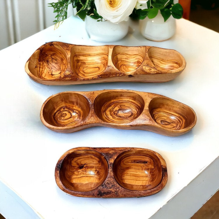 Olive Wood Antipasti Dish 3 sections, snacks dish, olives dish, appetisers dish, Sustainably Sourced, Eco-Friendly, handmade, gift