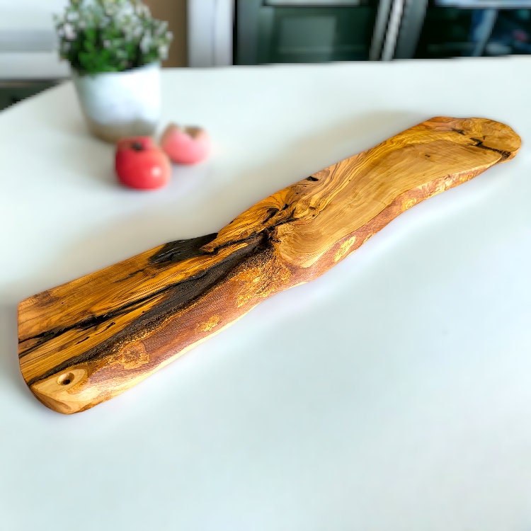 Olive Wood Handcrafted Slim Shaped Rustic Wooden Charcuterie Cheese Board | Various Sizes