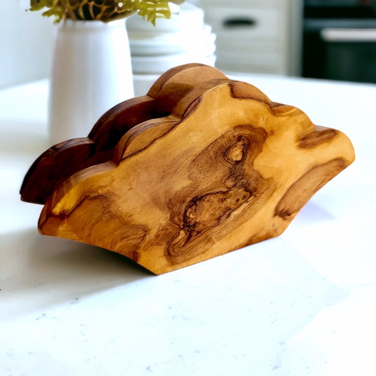 Olive Wood Classic Napkin Holder, tableware, dinner table, kitchen, decor, gift, handmade, wooden napkin holder, natural, artisanal, decor