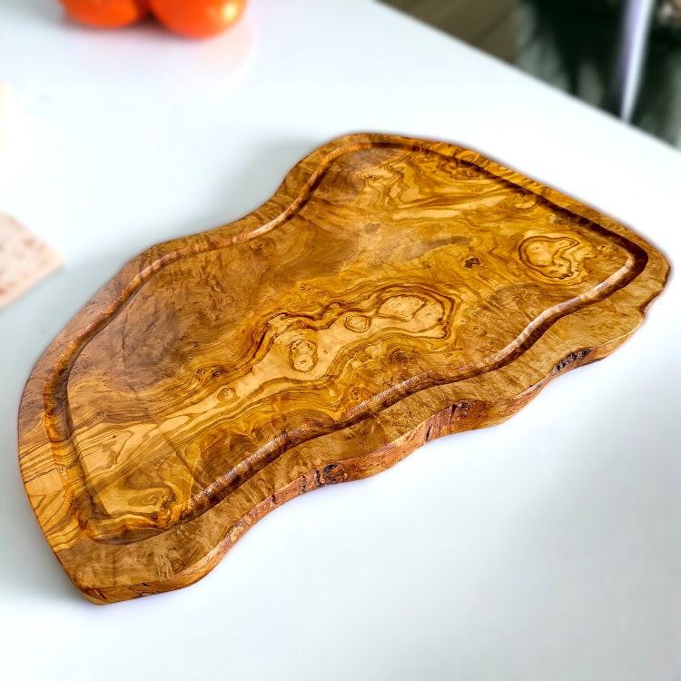 Large Olive Wood Chopping Board With Groove Irregular Shaped Cutting/Charcuterie/Cheese/Meat/Serving Board | Various Sizes