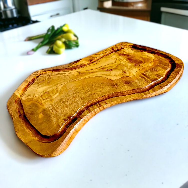Large Olive Wood Chopping Board With Groove Irregular Shaped Cutting/Charcuterie/Cheese/Meat/Serving Board | Various Sizes