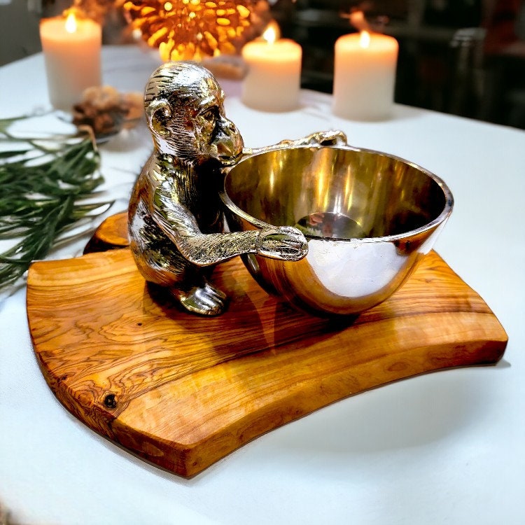 Olive Wood base Monkey Bowl