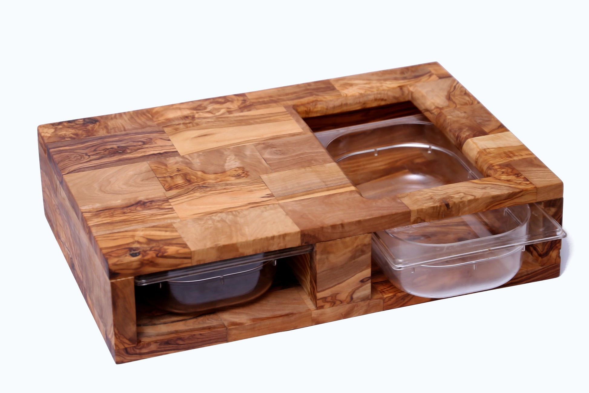 Olive Wood End Grain Cutting Board with 2 Containers 42 cm, cooking, kitchen, restaurant, natural, handmade, decor, chef, parents, gift