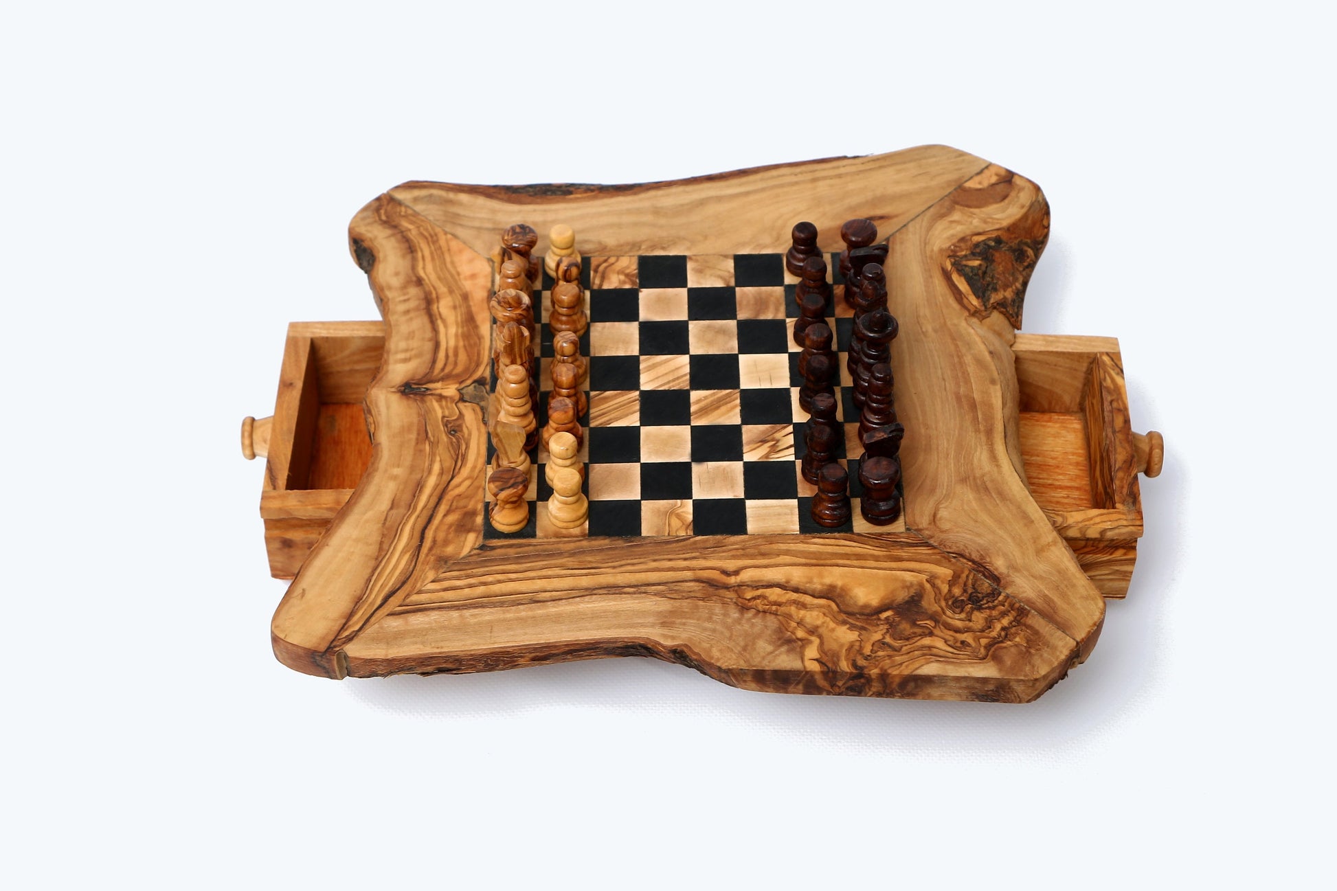 Olive Wood Chess Board with Two Drawers, gift, gift for him, birthday gift, chess lovers, chess set, chess set with chess pieces