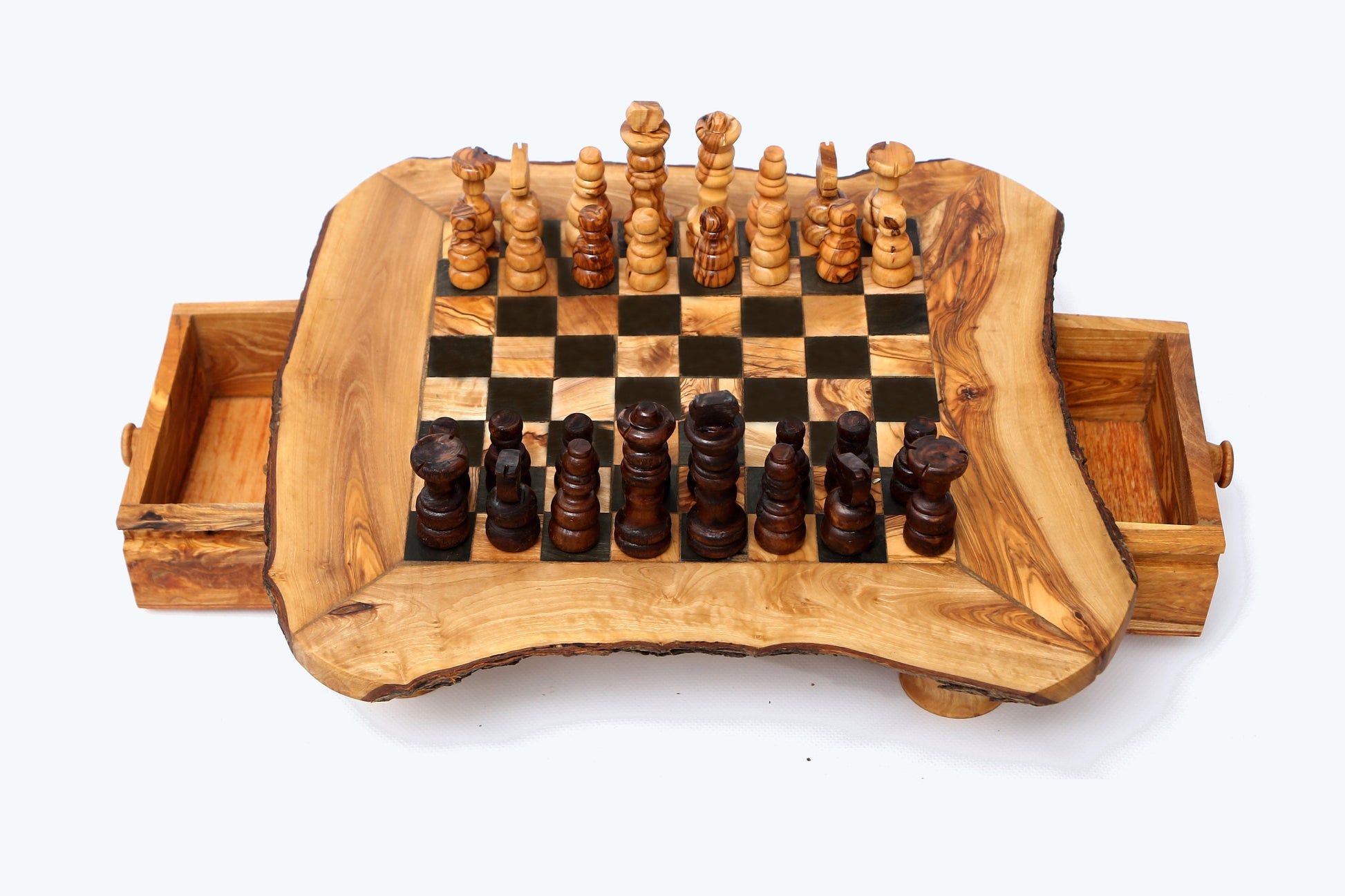 Olive Wood Chess Board with Two Drawers, gift, gift for him, birthday gift, chess lovers, chess set, chess set with chess pieces