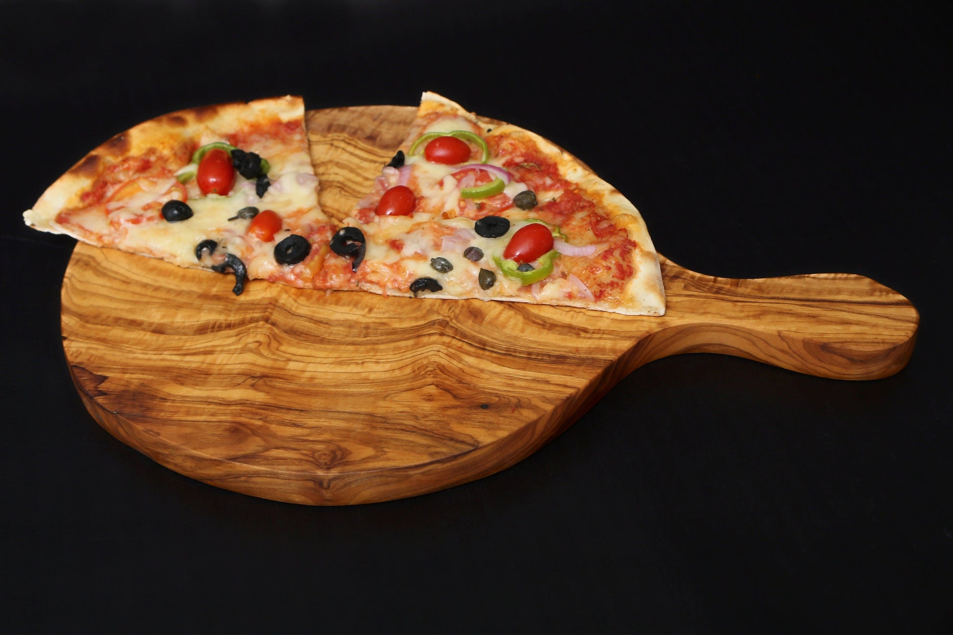 Olive Wood Handcrafted Round Charcuterie Cutting/Chopping Pizza Board With Handle | Various Sizes | Perfect Pizza Lovers Gift Idea