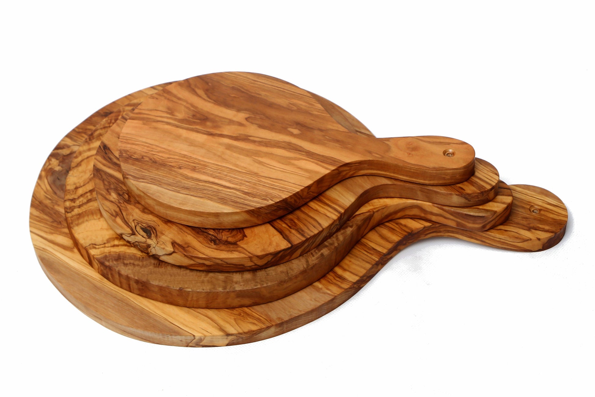 Olive Wood Handcrafted Round Charcuterie Cutting/Chopping Pizza Board With Handle | Various Sizes | Perfect Pizza Lovers Gift Idea