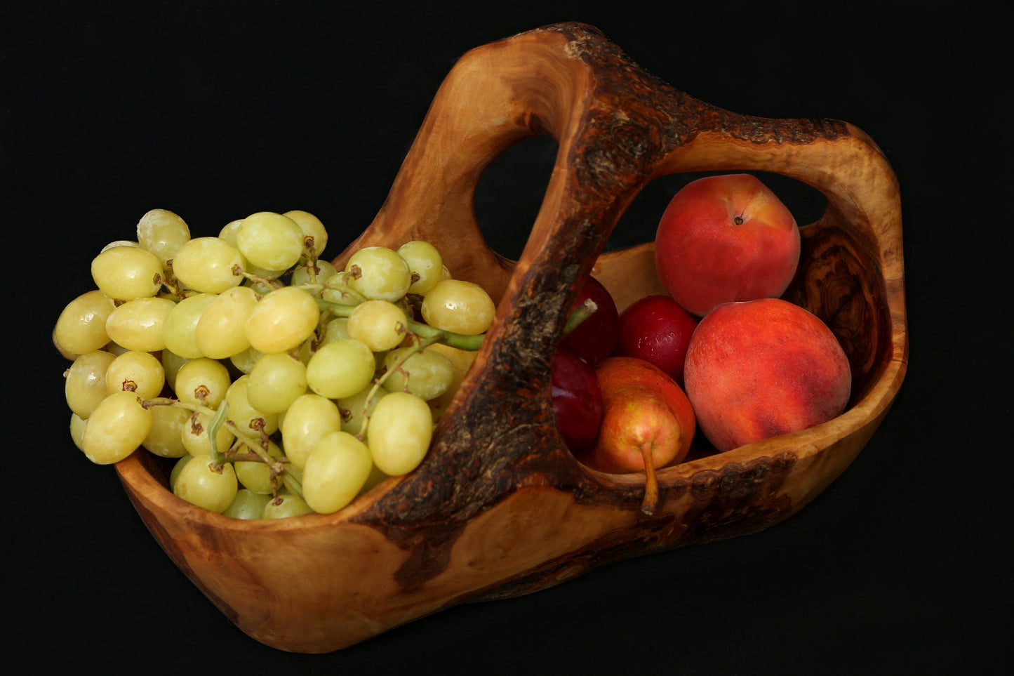 Olive Wood Wooden Decorative Fruit Basket/Bowl with Handle