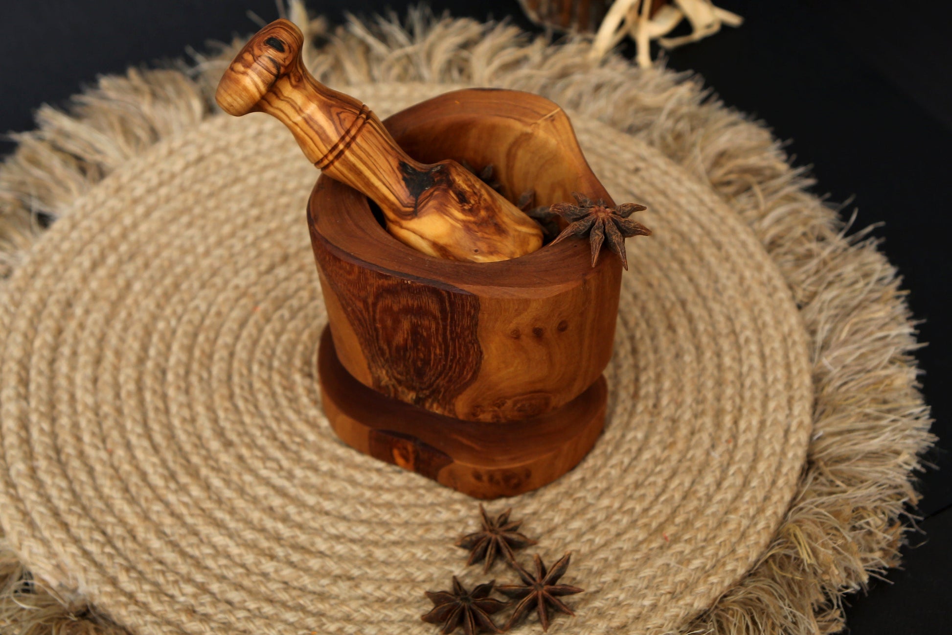 Olive Wood Rustic Mortar & Pestle with Support 10 cm, pestle and mortar, gift for parents, gift, christmas gift, wedding gift