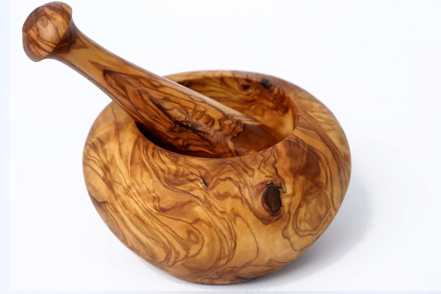 Pestle & Mortar Made From Solid Olive Wood | Round Heavy Wooden | Makes Great Housewarming Gift