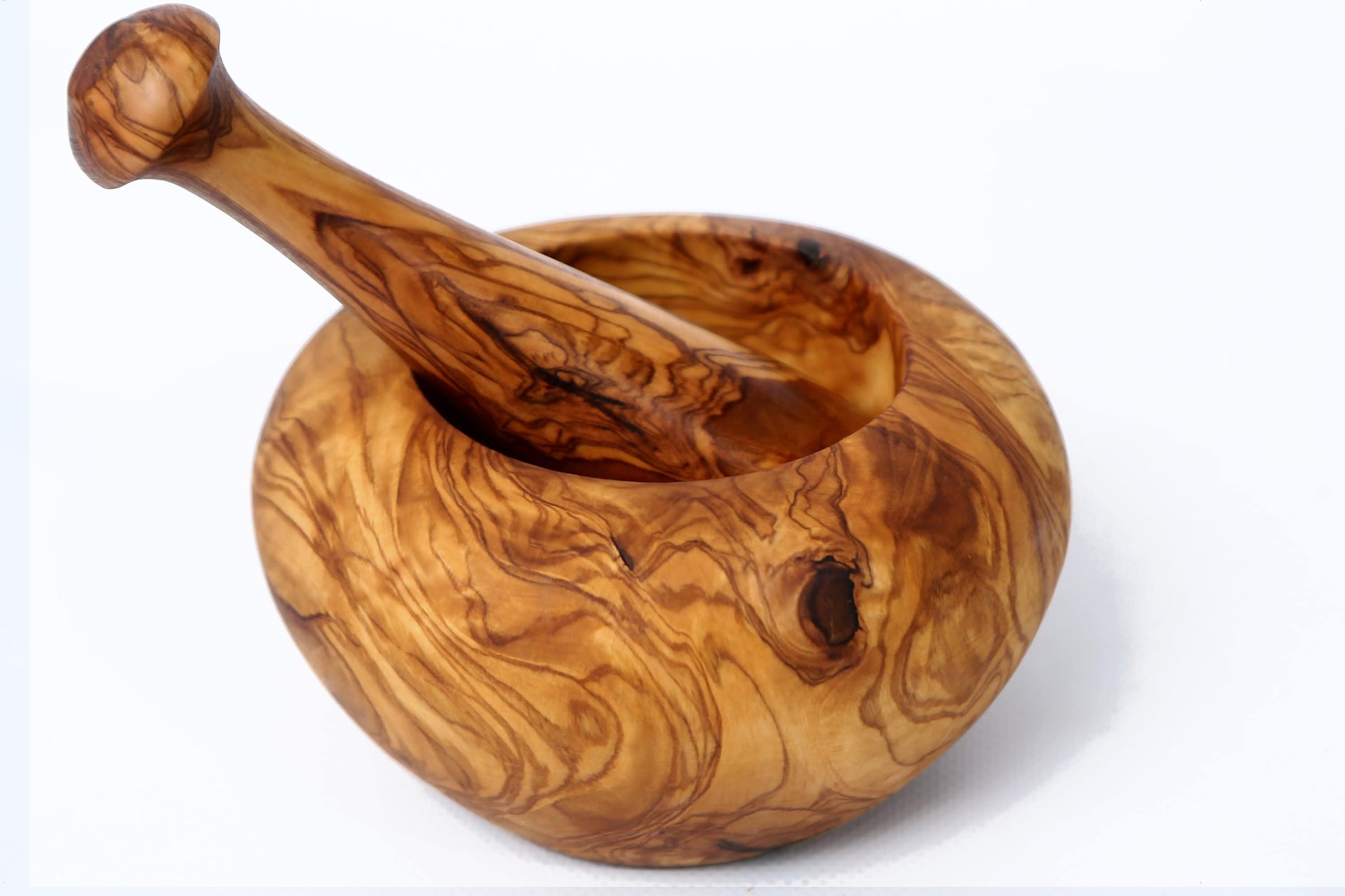 Pestle & Mortar Made From Solid Olive Wood | Round Heavy Wooden | Makes Great Housewarming Gift