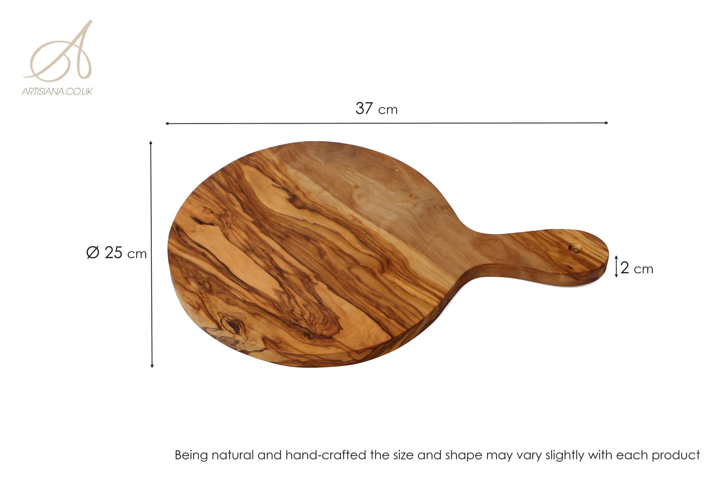 Olive Wood Handcrafted Round Charcuterie Cutting/Chopping Pizza Board With Handle | Various Sizes | Perfect Pizza Lovers Gift Idea
