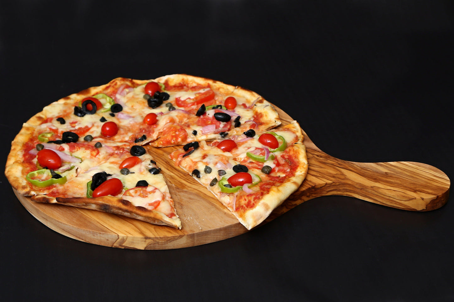 Olive Wood Handcrafted Round Charcuterie Cutting/Chopping Pizza Board With Handle | Various Sizes | Perfect Pizza Lovers Gift Idea