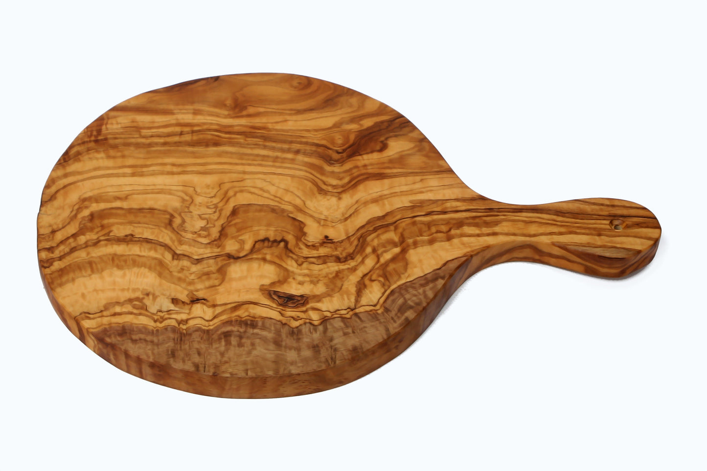 Olive Wood Handcrafted Round Charcuterie Cutting/Chopping Pizza Board With Handle | Various Sizes | Perfect Pizza Lovers Gift Idea