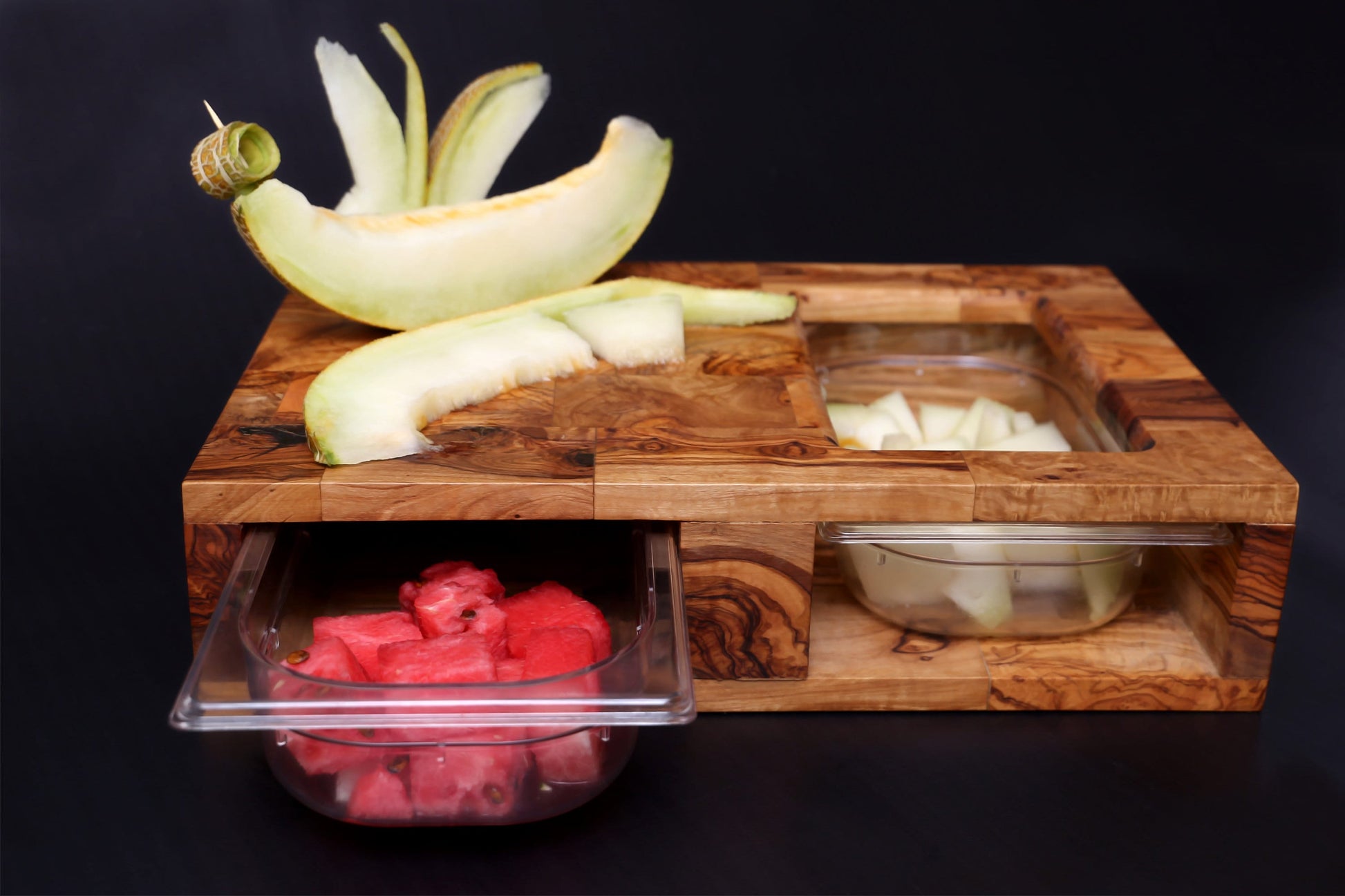 Olive Wood End Grain Cutting Board with 2 Containers 42 cm, cooking, kitchen, restaurant, natural, handmade, decor, chef, parents, gift