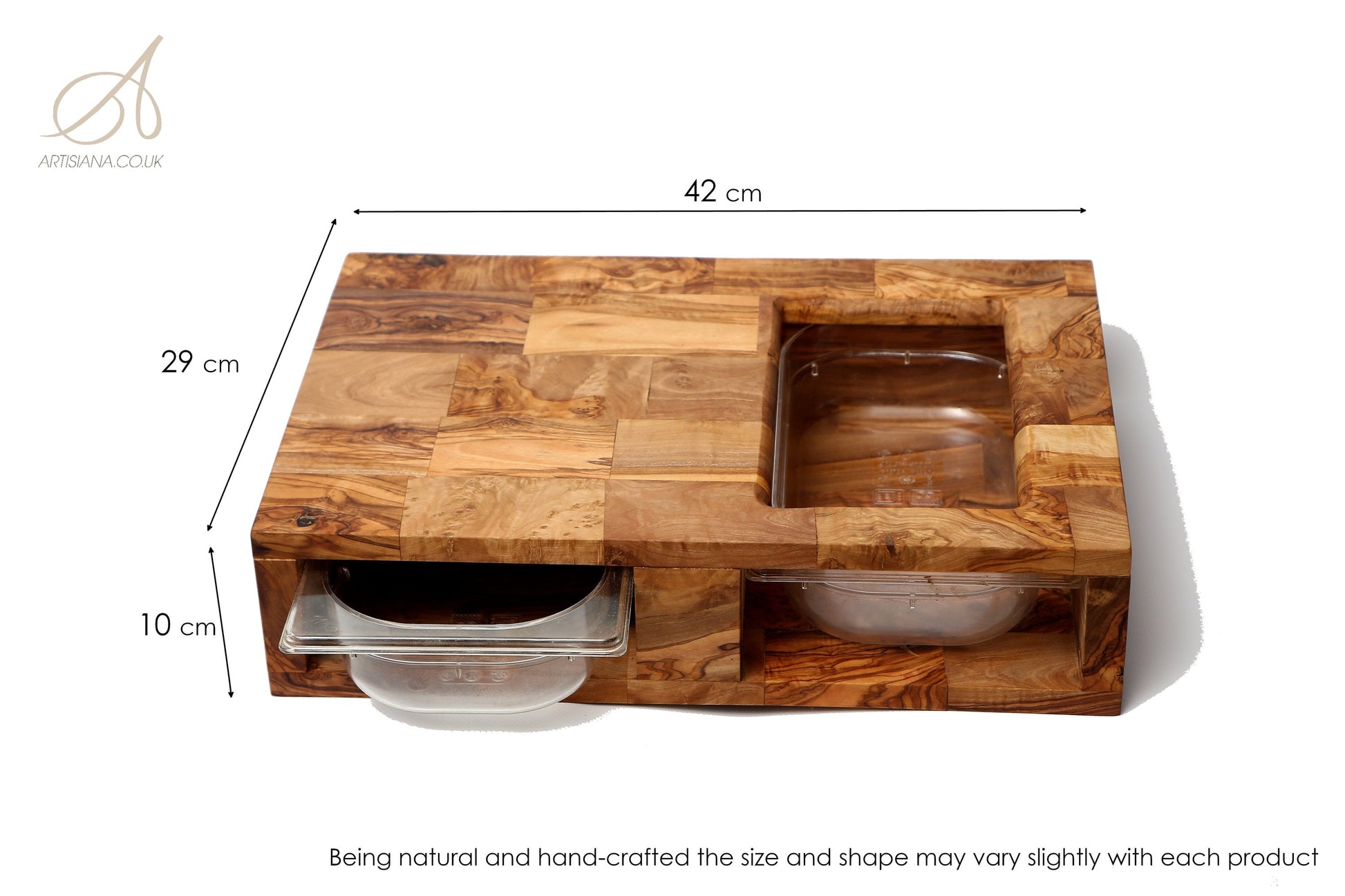 Olive Wood End Grain Cutting Board with 2 Containers 42 cm, cooking, kitchen, restaurant, natural, handmade, decor, chef, parents, gift