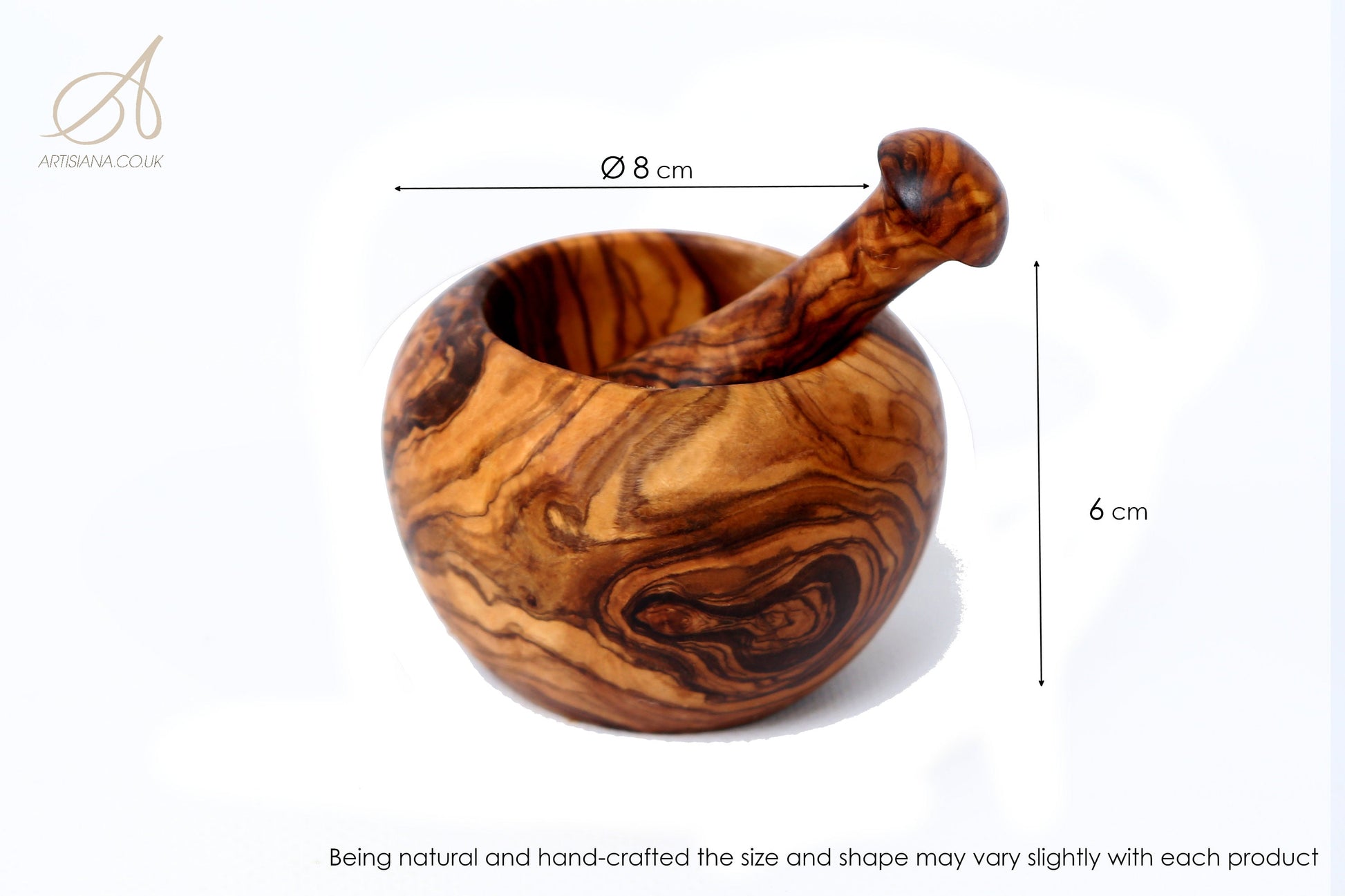 Pestle & Mortar Made From Solid Olive Wood | Round Heavy Wooden | Makes Great Housewarming Gift