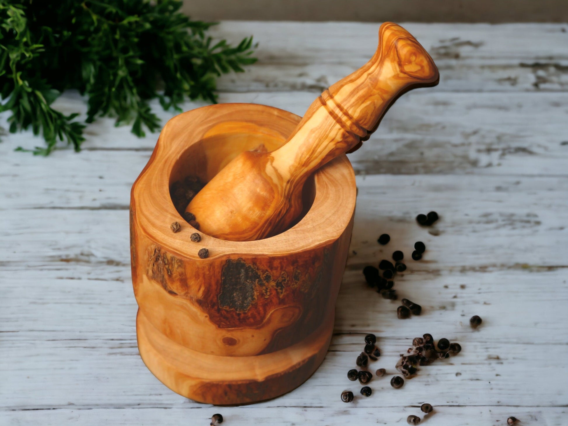 Olive Wood Rustic Mortar & Pestle with Support 13 cm, pestle and mortar, grinding, crushing, gift, christmas