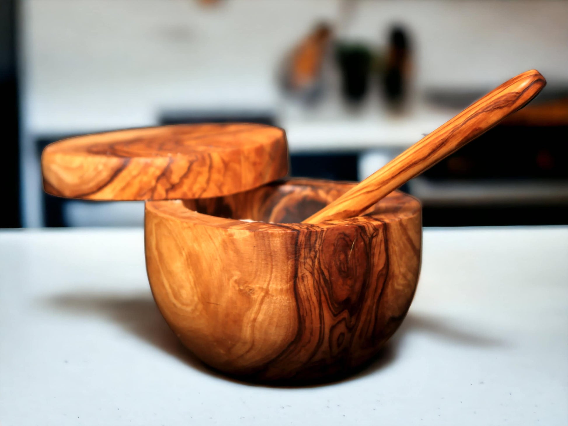 Olive Wood Salt Sugar Jar 10 cm