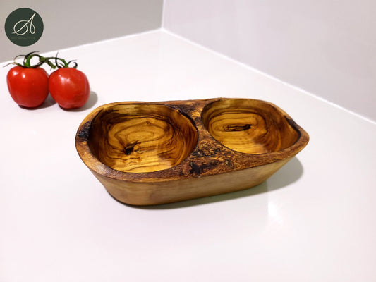 Olive Wood Antipasti Dish 2 sections, snacks dish, olives dish, appetisers dish, handmade, gift