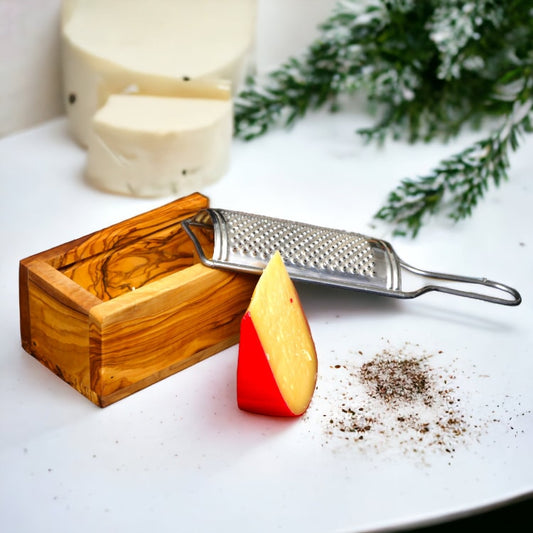 Olive Wood Cheese Grater with stainless steel grating surface, cookware, kitchen, restaurant, chef, gift, handmade