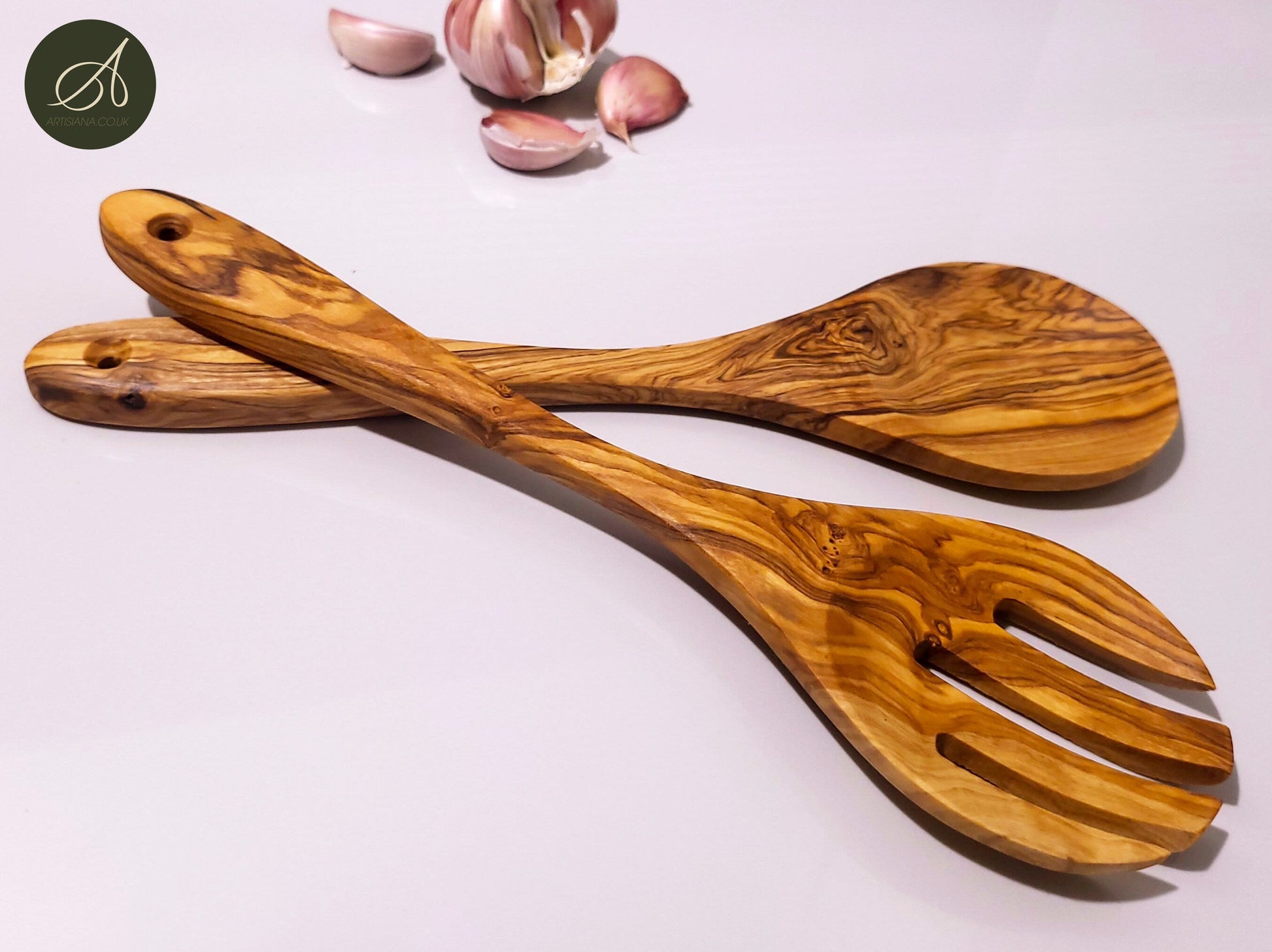 Set of olive wood hand carved Bowl and a cutlery, kitchen set, handmade, salad server, salad bowl, decor, gift