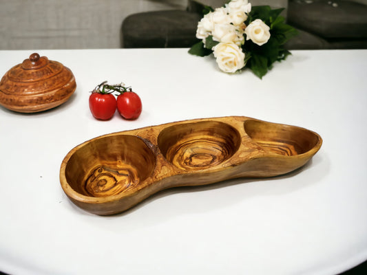 Olive Wood Antipasti Dish 3 sections, snacks dish, olives dish, appetisers dish, Sustainably Sourced, Eco-Friendly, handmade, gift