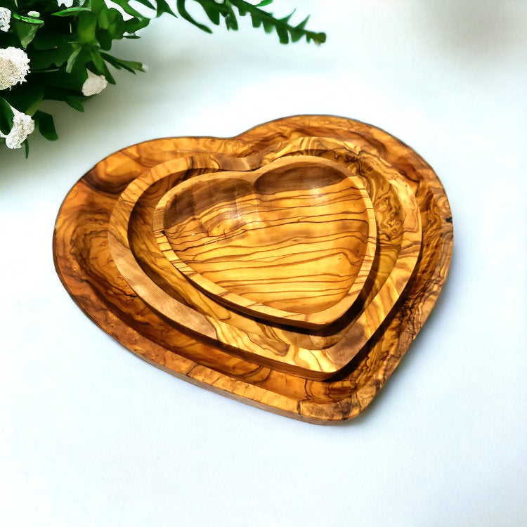 Olive Wood Heart Shaped Wooden Dish | Small | Medium | Large | Set