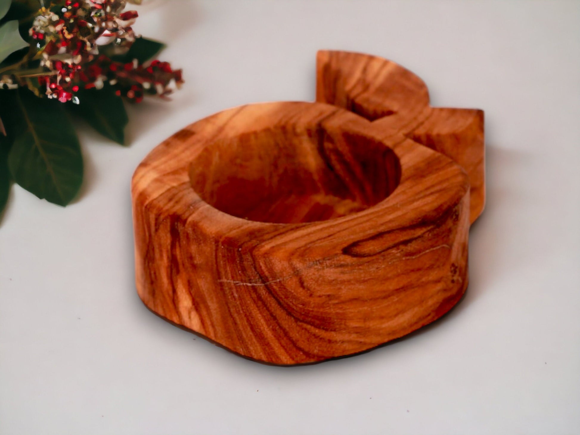 Olive Wood Apple Shaped Candle Holder 8 cm, decor, gift